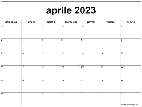 calendario aprile 2023